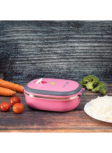 Royalford 900ml Lunch Box &ndash; Leak Proof &amp; Airtight Lid Food Storage Container &ndash; Stainless Steel Inner, Durable, Non-Toxic and Extended Fastening Lid Design &ndash; Portable and Dishwasher Safe