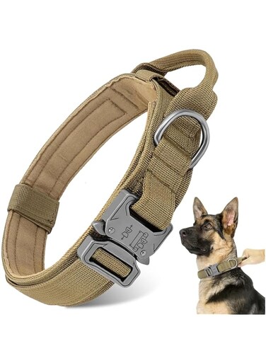 Tactical Dog Collar, Adjustable Military Training Nylon Dog Collar with Control Handle and Heavy Metal Buckle for Medium and Large Dogs (Brown,L)