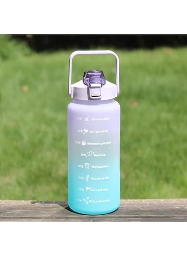 Sulfar Motivational Large Water Bottle 2L Plastic Water Bottle With Time Markers, Removable Straw,Flip Lid Fast Flow &amp; Leak Proof Water Jug for Office, Fitness, Outdoor Sports (Purple &amp; Blue)
