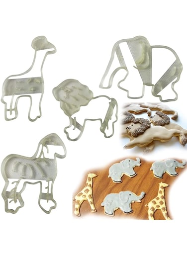 OHM Jungle Safari Animals Lion Giraffe Zebra Elephant Cookie Fondant Cake Biscuit Cutters Sugar Craft Cake Decorating Bakeware Tool Mold - 4pcs/Set