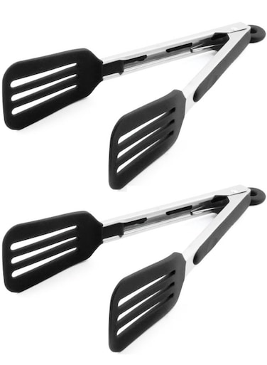 Cooking Tongs 9 inches Stainless Steel Kitchen Silicone Serving Tong Heat Resistant Meat Turner Spatula Tongs with Locking Handle Joint