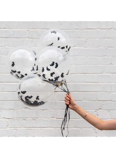 Talking Tables Bat Confetti Halloween Balloons   Pack of 5, 12", Made of Latex   Trick or Treat Scary Party Decorations