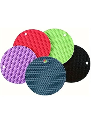 Hifza Online HO 5 Pcs Silicone Trivet Mats - Non-Slip, Heat-Resistant for Hot Dishes, Pots &amp; Pans, Perfect for BBQs &amp; Outdoor Cooking, Multi-Use Table Protectors, Durable &amp; Flexible Kitchen Hot Pads