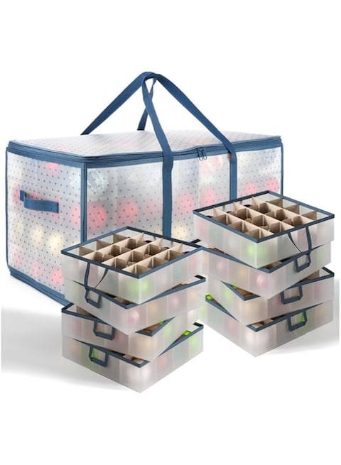 SKEIDO Large Christmas Ornament Storage Box With Adjustable Dividers - Plastic Ornament Storage Container For 128 Ball Ornaments or Decorations