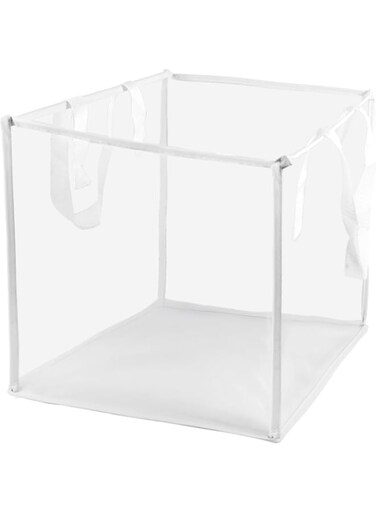 Joyzzz Net Laundry Basket, Laundry Hamper Bag with Handles, Portable and Collapsible Dirty Clothes Mesh Basket, Foldable Laundry Basket for Washing Storage, Kids Room, Dorm or Travel (White)