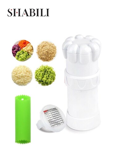 Manual Garlic Press Vegetable Chopper, ABS+Stainless Steel Veggie Chopper Garlic Crusher, Garlic Chopper Vegetable Cutter for Home Kitchen, Busy Families and Easy Daily Cooking Preparation Needs