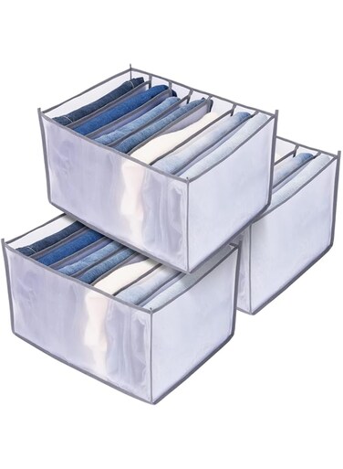 3PCS Jeans Organizer, Pants Organizer, Wardrobe Clothes Organizer, Drawer Organizers for Clothing, Mesh Clothes Organizer for Folded Clothes, Drawer Dividers for Clothes, Large Size,7 Grids