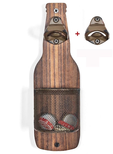 luxetique Vintage Wooden Wall Mounted Bottle Opener with Cap Catcher