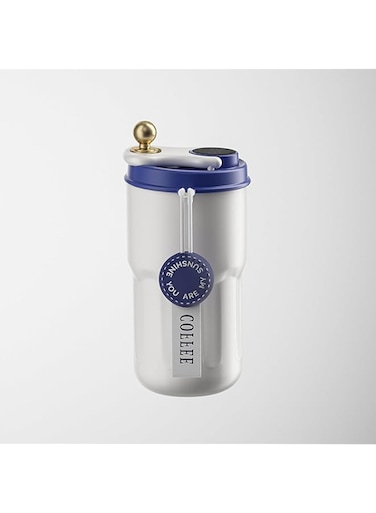 TERRIFI 14oz Insulated Stainless Steel Travel Coffee Mug with Smart Temperature Display, Steel Vacuum Insulated Coffee Travel Mug, Double Wall Powder Coated Insulated with Leak-Proof Lid(Blue-White)