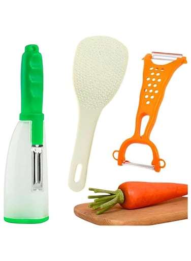 Simbaa Mall&trade; Peeler Set- 1 Spoon &amp; 2 Peeler, Vegetable Peeler with Container And Peeler And Grater Ergonomic Non-Slip Handle, Potato Peeler Stainless Steel Blade Slicer Y-Shape with Hanging Loop