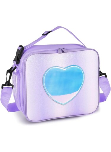 GTVGJH Lunch Box for Kids Girls, Insulated Rainbow Tote Bag Leakproof Thermal Cooler Reusable Lunch Bag for School Office Outdoor (Purple with Strap)