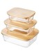 Helix Glass Food Storage Containers with Bamboo Lids - Natural, 3 Piece, 1040ml, Oblong, BPA Free, Plastic Free, Eco-Friendly, Shatterproof