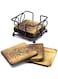 StonKraft Wooden Tea Coffee Coasters/Rustic Vintage Look Coasters Set with Wrought Iron Holder