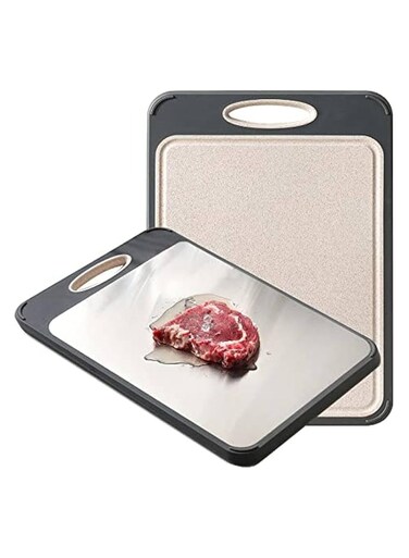 Board,Large 16&acirc;&euro;&Atilde;&mdash;11&acirc;&euro; 316 Stainless Steel Cutting Board Kitchen,Food-Grade Rice Husk Fiber Chopping Board with Wheat Straw PP,Double-Side using,Easy-Grip Handle