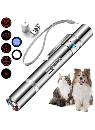 Mumoo Bear Cat Toys, Laser Pointer with 5 Adjustable Patterns, USB Recharge Laser, Long Range and 3 Modes Training Chaser Interactive Toy, Dog Laser Toy