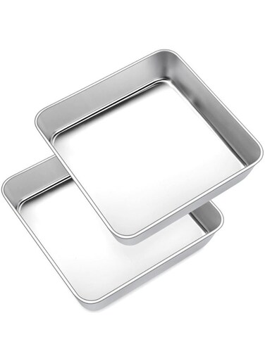 Pack 8 Inch Square Baking Tin 21cm, Stainless Steel Cake Roasting Pan Matte Finish Dishwasher Safe for Brownie Lasagna Birthday Cake