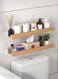 Set of 2 Floating Wall Shelves, 49cm Two Tier Wooden and White Metal Wall Mounted Storage Shelves for Bathroom, Bedroom, Living Room, Kitchen and Home Decor