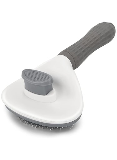 Oasisgalore Self Cleaning Slicker Brush, Dog Cat Bunny Pet Grooming Shedding Brush - Easy to Remove Loose Undercoat, Pet Massaging Tool Suitable for Pets with Long or Short Hair Gray