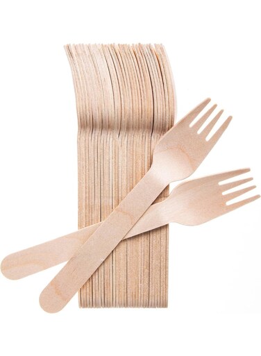 100Pcs Disposable Wooden Forks, 6.5" Compostable &amp; Biodegradable Cutlery, BPA-Free, Splinter-Free Eco-Friendly Utensils for Parties, Picnics, Takeout &amp; Daily Use