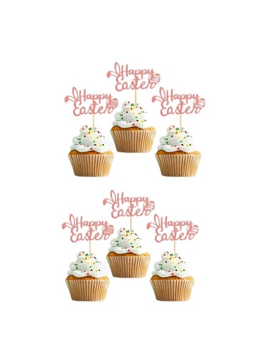 Happy Easter Cupcake Cake Topper, Rose Gold Glitter Baking Decorating Festive Eastern Bunny Eggs Season Dessert Muffin Celebration Party Supplies Surprise Gift