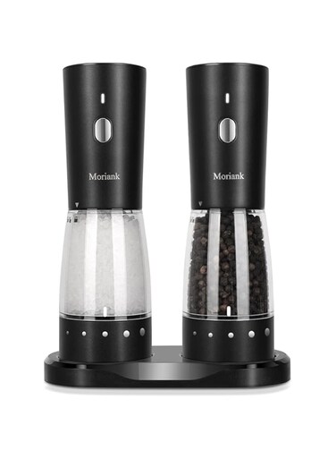 Electric Salt and Pepper Grinder Set, Large Capacity 5.3oz Salt and Pepper Grinder Set with Adjustable Coarseness, Rechargeable Stainless Steel Electric Pepper Grinder with Elegant Storage Base