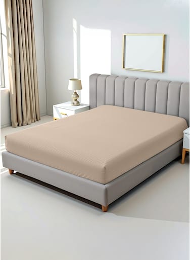 Linen Klub Double Fitted Sheet - 1 Piece, Luxurious 100% Cotton Sateen with 250 Thread Count, Featuring Classic Stripe Design with Deep Pocket and Elastic Edges, Size: 150 x 200 + 30 cm, Ivory
