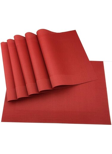 Gugrida Vinyl Red Placemats Heat Resistant Dining Table Mats Non-Slip Washable Place Mats Set of 6 （Red）