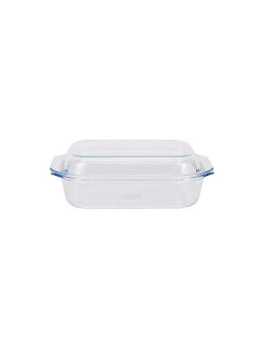 2.1 L Glass Baking Dish with Lid-RF12203/ Rectangle Tray Perfect for Baking and Serving/ Casserole with Easy Grab Handles/ Oven, Dishwasher and Freezer Safe Clear
