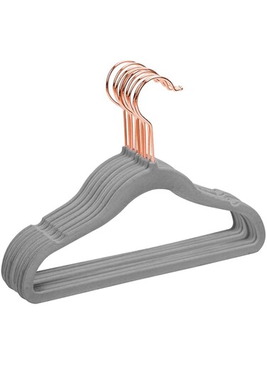 MIZGI Premium Kids Velvet Hangers (Pack of 50) with Copper/Rose Gold Hooks,Space Saving Ultra Thin,Non Slip Baby Hangers for Children's Skirt Dress Pants,Clothes Hangers(Gray)