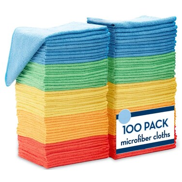 Microfiber Cleaning Cloth - Microfiber Towel for House Cleaning, Kitchen or Automotive Use, Highly Absorbent, 100 Pack
