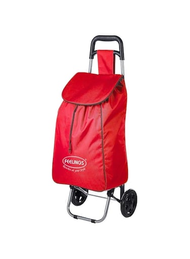 FEELINGS Shopping Trolley   Foldable &amp; Portable Fabric Luggage Bag with Wheels &ndash; Red