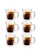 6- Pieces Double Wall Glass Coffee Mugs 250ml, Clear Glass Coffee Mugs for Hot Beverages
