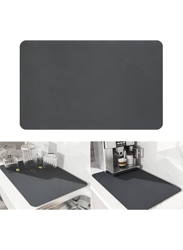 Dish Drying Diatomaceous Earth Mat, Absorbent Drip Protector Drainer, Coffee Bar Pad, Sink Draining Board Mat (24* 15.75 inch) for Kitchen, Bathroom, Toilet Counter Top&ndash; Dark Grey