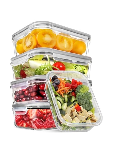 5 Pack, 1040ML  Glass Food Storage Containers,Meal Prep Containers for Kitchen Containers &amp;Storage- Glass Lunch Container,Hermetic Glass Storage box with Lids Safe for Oven&amp; Freezer, حافظات طعام زجاج