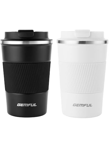 GEMFUL Travel Coffee Mug Stainless Steel Vacuum Ice and Hot Drinks Insulated Tumbler for Home Office Outdoor Works, 380ml, 2 Pack