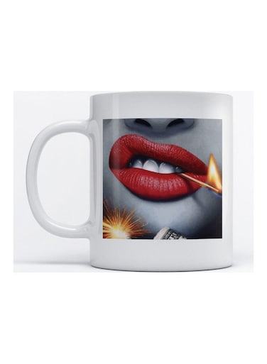 Mug Red Lips for Coffee and Tea White