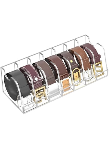 NIUBEE Belt Organizer, Acrylic Belt Storage Holder for the Closet and Drawer, 7 Compartments Belt Box with Display Stand