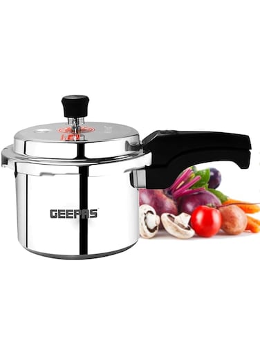 Geepas Aluminum Induction Base Pressure Cooker, GPC325   3L Lightweight &amp; Durable Cooker with Lid   Cool Handle &amp; Safety Valves   Saves Energy and Heavy Duty Construction  5 Years Warranty