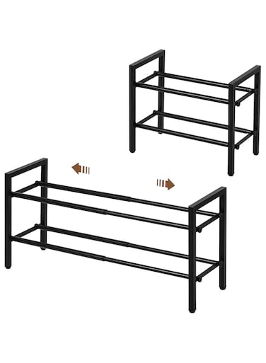 SALADAYS 2-Tier Expandable Shoe Rack, Adjustable Shoe Storage Shelf Organizer, Sturdy and Durable Metal Structure Free Standing Shoe Rack for Closet Entryway Doorway(Black)