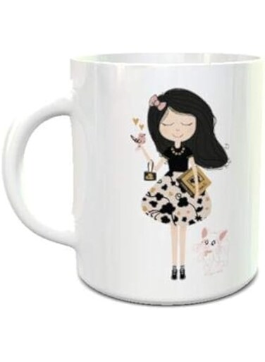 Impress White Ceramic Coffee Mug with Romantic Girl Design