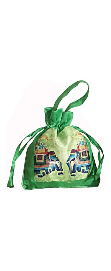Swayam Faux Silk Draw String Closure Bags, Green, Gut13