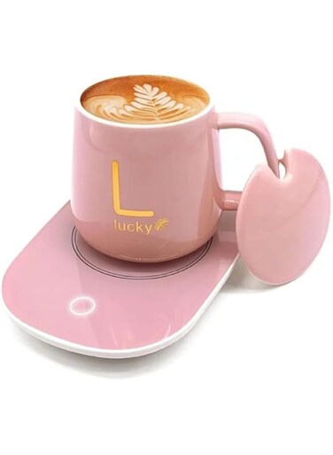 FEND Portable Coffee Cup Warmer With Heating Plate and Auto Shut off Function Electric Beverage for Keeping Cocoa Tea Water Milk Warm (COFFEECUP PINK)