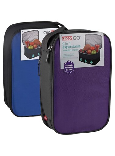 D&eacute;cor Go Expandable Insulated Cooler Lunch Bag, Nylon Expandable in Size Lunch Box Bags with Zip, Fits Lunchboxes, Bentos &amp; Meal Seats, Triple Layer Insulation, Ideal to Carry Food, Easy to Clean, 4L