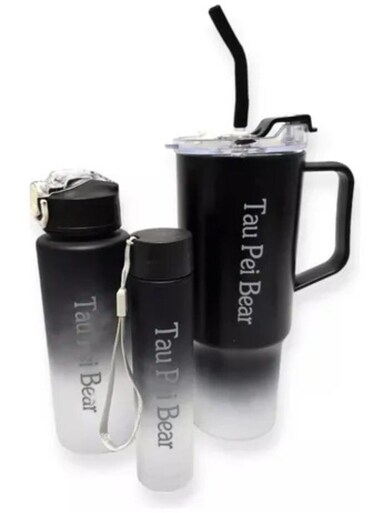 LLC Tau, Plastic Tumbler &amp; Water Bottle Set &acirc;&euro;&ldquo; 40oz, 30oz, 20oz tumbler with Handle &amp; Straw, BPA-Free, Leakproof, Insulated for Travel, Sports, School, Work, and Outdoors &acirc;&euro;&ldquo; 3-Pieces Bottle(Black)