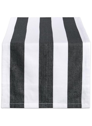 DII Cabana Dobby Stripe Tabletop Collection, 18x72-inch Table Runner, Black &amp; White
