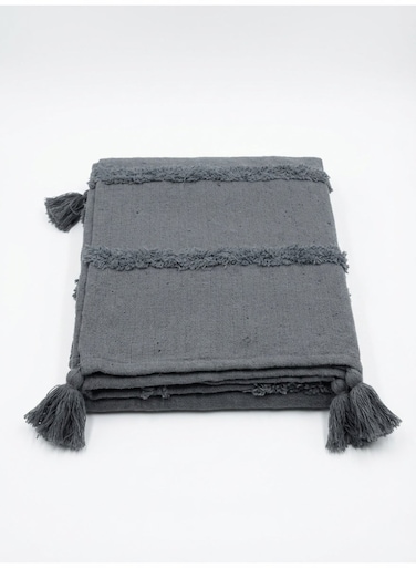 130 x 160 cm Premium Montreal Cotton Throw Blanket in Charcoal Grey, Soft 400GSM Decorative Boho Tassel Cover for Sofa, Couch, and Bed