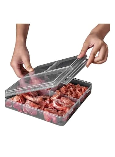 Generic 1pc Refrigerator Organizer, 3 Grid, Airtight, Food Grade, PP, 21x15x4.5cm, Meat, Fruits, Veggies, Long-term Storage, Meal Prep, Fresh-keeping