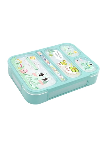 Bento Lunch Box with Cutlery and 5 Compartments, Suitable for Microwave and Dishwasher, Green 800ml