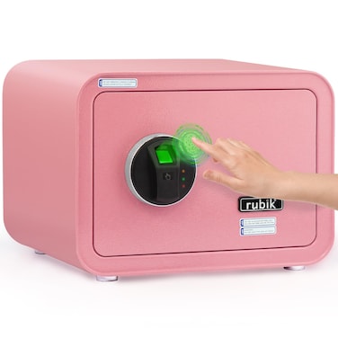 Rubik Safe Box with Biometric Fingerprint Lock, A4 Document Size Safety Deposit Box for Home Office Shop RB25QC9 (25x35x28cm) Flamingo Pink