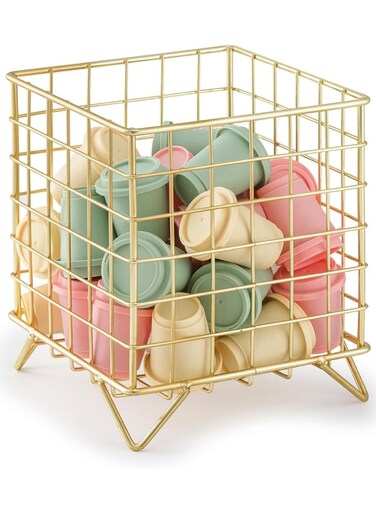 K-Cup Holder Organizer, Large Capacity Metal Coffee Pod Storage Basket for K-Cup Pods, Rustproof Countertop Organizer for Kitchen Counter, Office Desktop, and Coffee Bar Accessories (Gold)